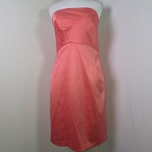 Max and Cleo Coral Strapless Satin Sheath Cocktail Dress Sz 8